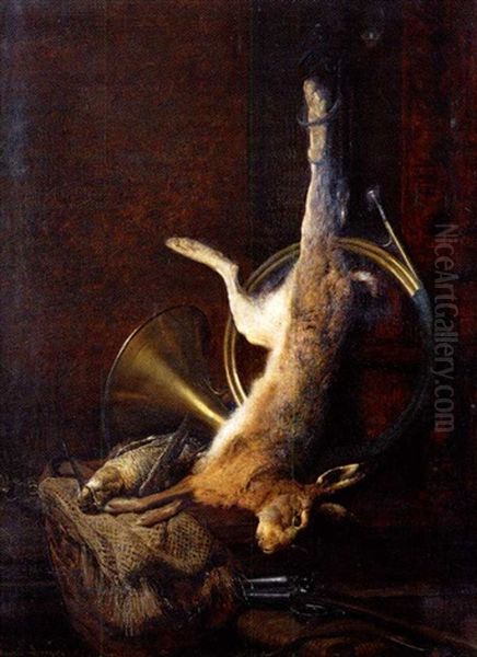 Trophee De Chasse Au Lievre, A La Becasse Et A La Trompe De Chasse Oil Painting by Theodore Levigne