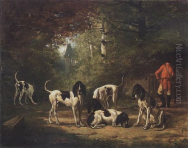 Chiens De Meute A L'attente Oil Painting by Theodore Levigne