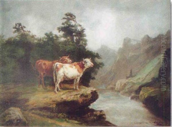 Paysage Aux Vaches Oil Painting by Theodore Levigne