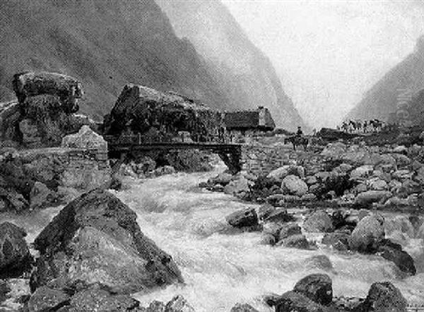 A Bataillon Of Artillerists Crossing A Bridge Over A Torrent Oil Painting by Theodore Levigne