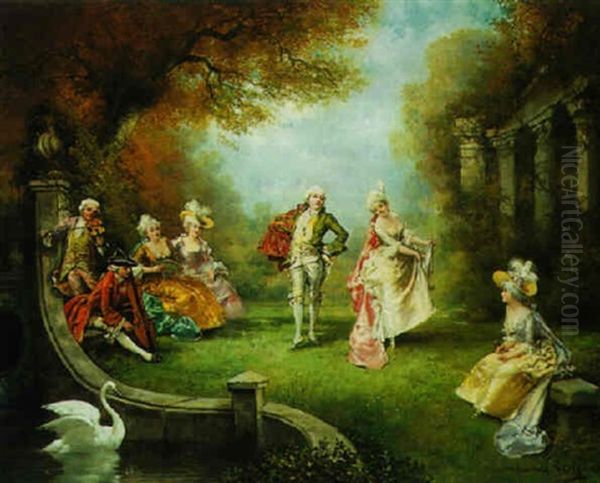 A Garden Play Oil Painting by Theodore Levigne