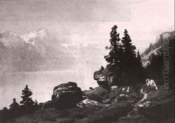 Lac Du Bourget Oil Painting by Theodore Levigne