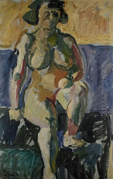 Sitzender Weiblicher Akt (+ Atelierszene Mit Akt, Verso) Oil Painting by Julo Levin