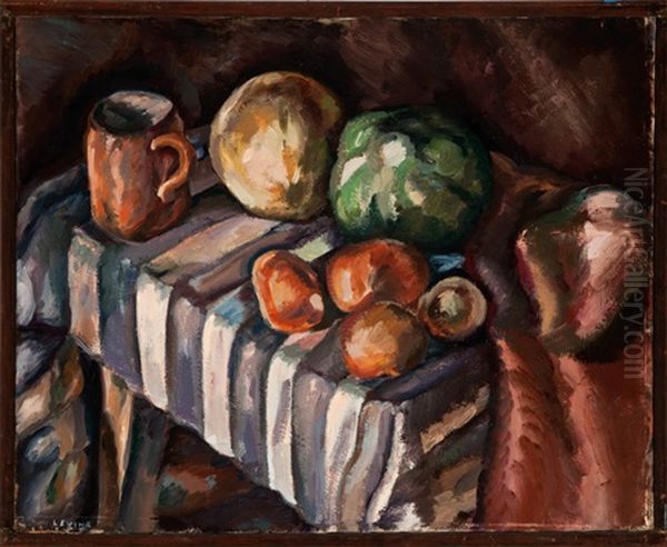 Still Life With Fruits & Torso Of Man Oil Painting by Francis Levine