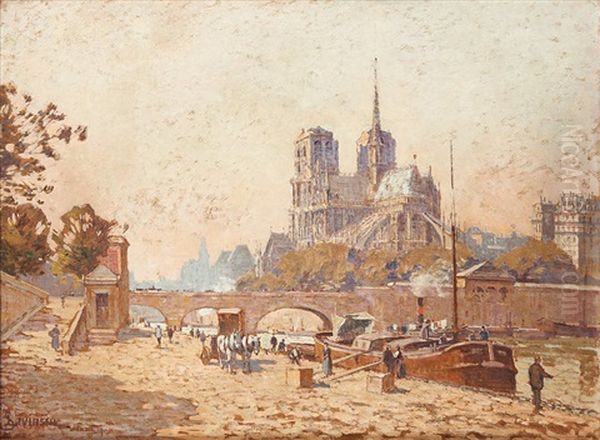 Paris Vu Des Quais Oil Painting by Sophus Theobald Levinsen