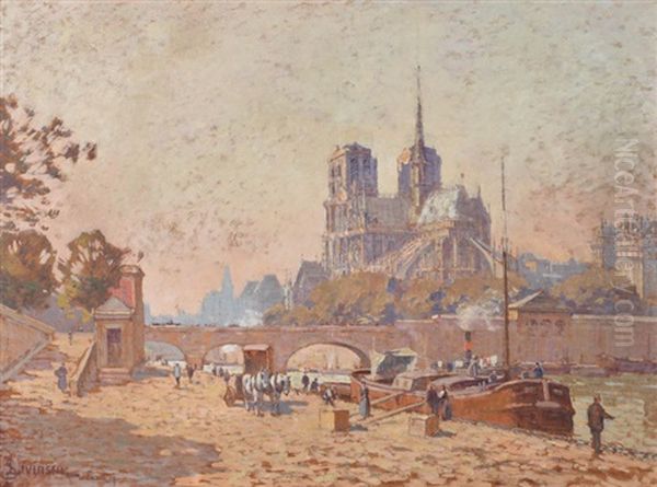 Paris, La Seine Et Notre-dame Oil Painting by Sophus Theobald Levinsen