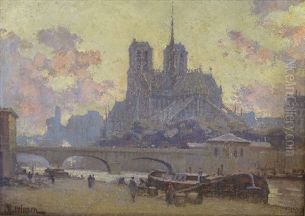 Vue De Notre Dame Depuis Les Quais De La Seine Oil Painting by Sophus Theobald Levinsen