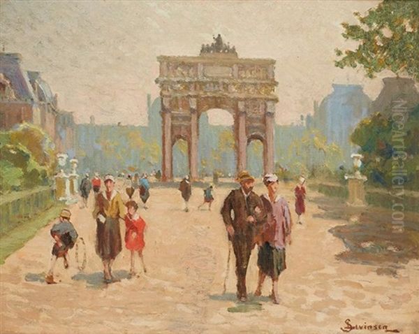 L'arc Du Carrousel, Paris Oil Painting by Sophus Theobald Levinsen