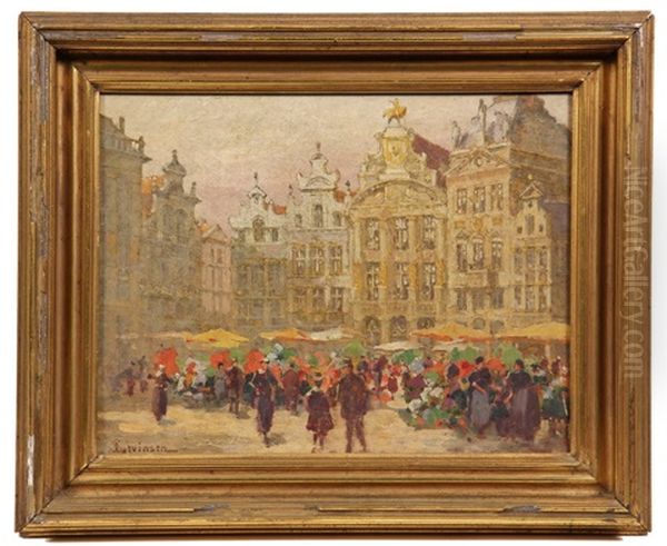 Grand Place A Bruxelles Oil Painting by Sophus Theobald Levinsen