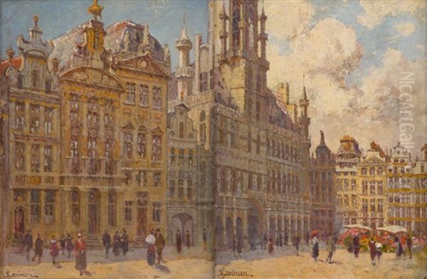 Marche Aux Fleurs (+ Grand Place Animee A Bruxelles; 2 Works) by Sophus Theobald Levinsen