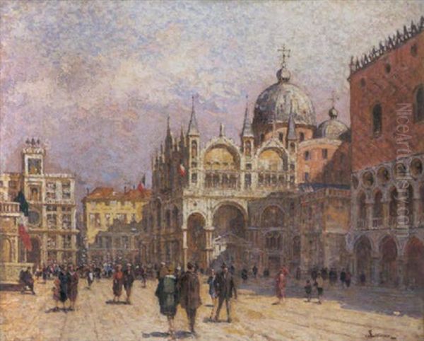 San Marco Te Venetie Oil Painting by Sophus Theobald Levinsen