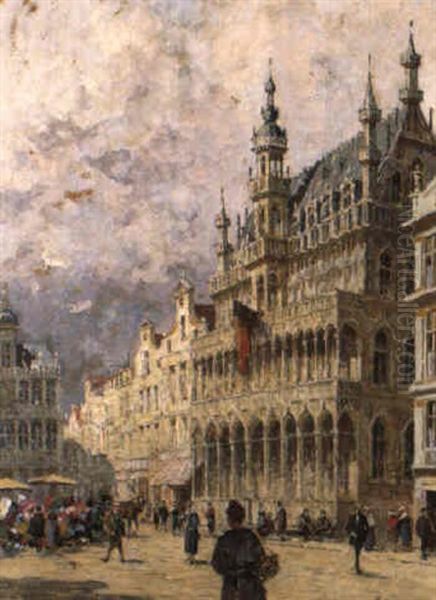 Gezicht Op De Grote Markt Te Brussel Oil Painting by Sophus Theobald Levinsen