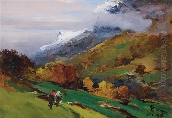 Luci E Colori Novembrini In Valle D'aosta Oil Painting by Giuseppe Augusto Levis