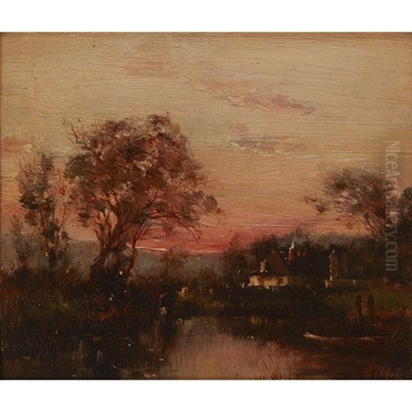 River Landscape, Moonlight Oil Painting by Maurice Levis