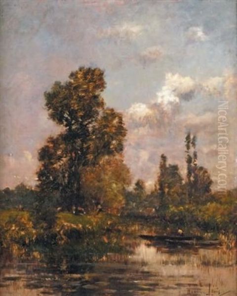 Pecheur Sur L'etang Oil Painting by Maurice Levis