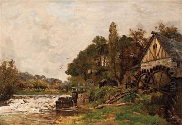 River Landscape With Mill Oil Painting by Maurice Levis