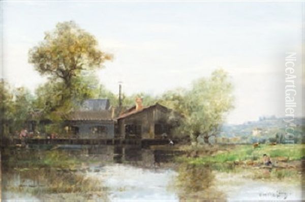 Une Scierie Sur Le Clair A Poitiers Oil Painting by Maurice Levis