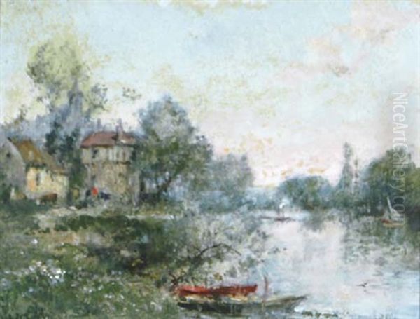 Bords De La Loire, Saint Florent Le Vieil (+ Another Similar; Pair) Oil Painting by Maurice Levis