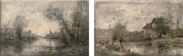 Vieux Moulin (+ Bords Du Chez, Oil On Board; 2 Works) Oil Painting by Maurice Levis