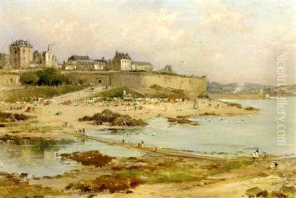 Beach At St. Malo Oil Painting by Maurice Levis