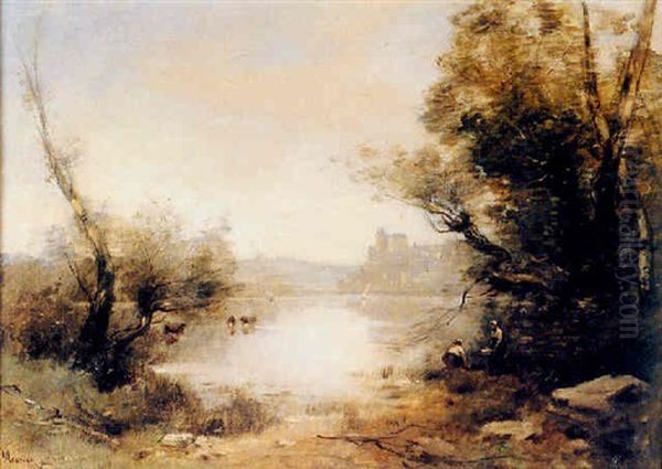 Lavandieres Aux Bords D'une Riviere Oil Painting by Maurice Levis