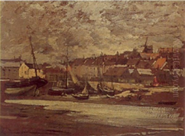 Port A Marree Basse, Vue Prise A Etapkles, Pas-de-calais Oil Painting by Maurice Levis