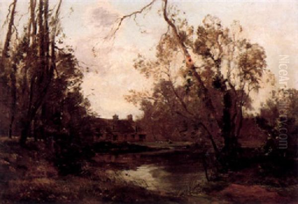 House In A River Landscape Oil Painting by Maurice Levis