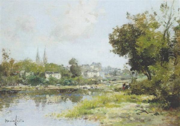 Village By A River Oil Painting by Maurice Levis