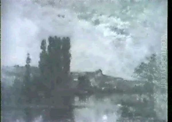 Franzosische Flusslandschaft Beim Mondschein Oil Painting by Maurice Levis