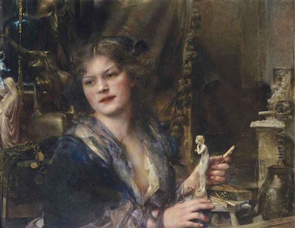 A Sculptress In Her Studio by Max Levis