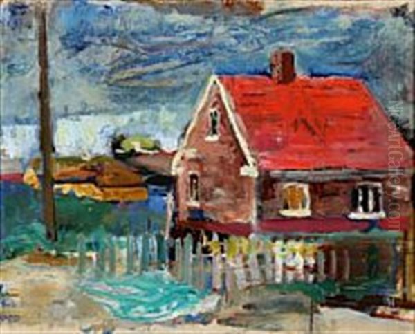 Composition With Houses From Stavnstrup, Denmark Oil Painting by Nana Levison