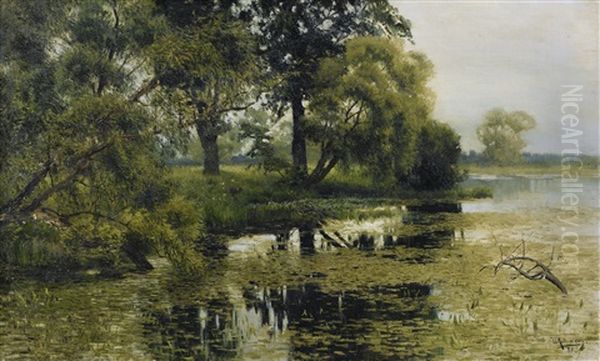 Overgrown Pond Oil Painting by Isaak Levitan