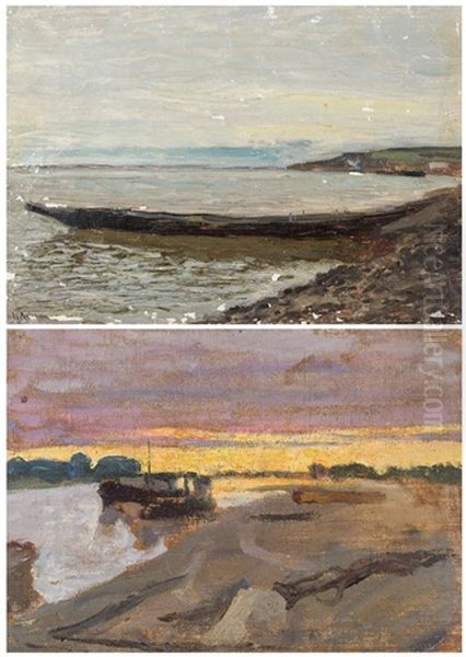 Morning By The Sea And Sunset, A Double-sided Landscape Study Oil Painting by Isaak Levitan