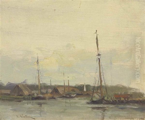 Boats On The Volga Oil Painting by Isaak Levitan