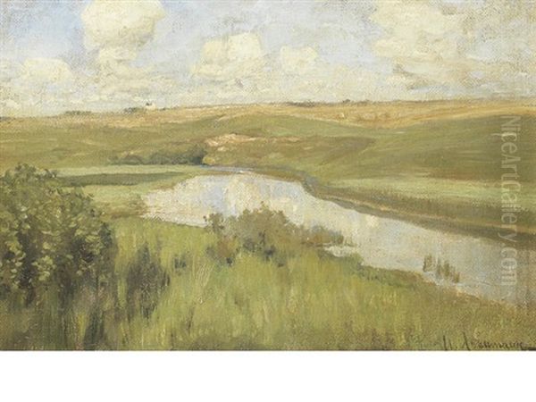 River Landscape Oil Painting by Isaak Levitan