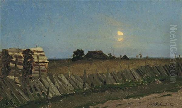 Moonlit Night. Logpiles. Oil Painting by Isaak Levitan