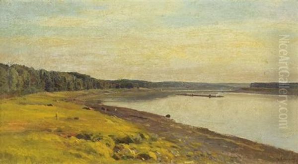 By The River Oil Painting by Isaak Levitan