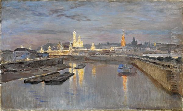 The Illumination Of The Moscow Kremlin Dedicated To The Coronation Of Nicholas Ii, 18 May Oil Painting by Isaak Levitan