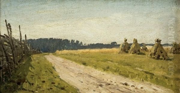 Sheaves By A Country Road Oil Painting by Isaak Levitan