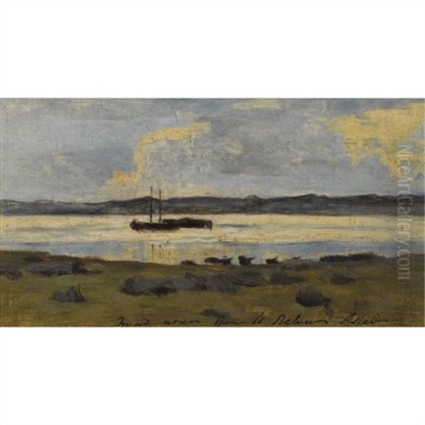 Boats On A Lake Oil Painting by Isaak Levitan