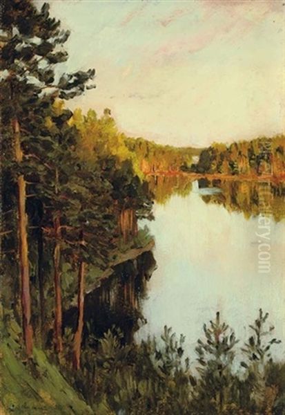 Lake In The Forest Oil Painting by Isaak Levitan