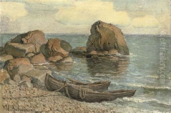 Rowboats On The Rocky Shore Oil Painting by Isaak Levitan