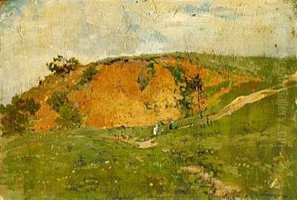 Graesbevokset Skraent Oil Painting by Isaak Levitan