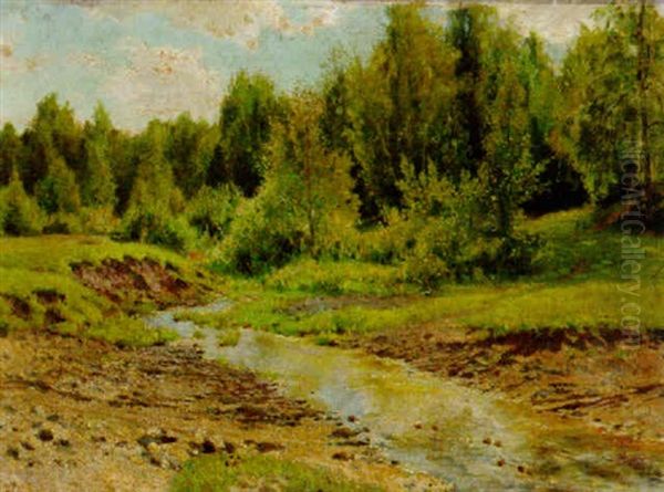 A Tranquil River Landscape Oil Painting by Isaak Levitan