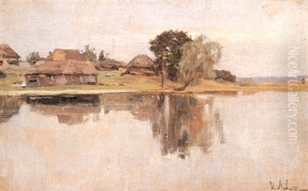 Huts By The Water Oil Painting by Isaak Levitan