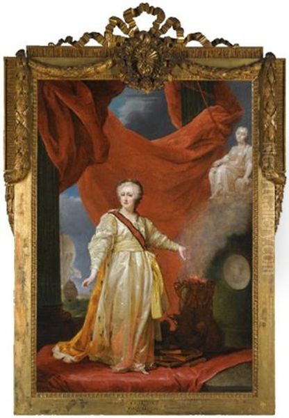 Portrait Of Catherine The Great As Legislator In The Temple Of The Goddess Of Justice Oil Painting by Dimitri Gregoriovitch Levitsky