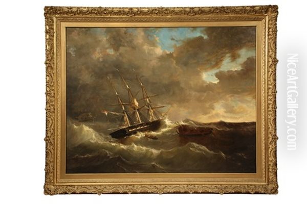 Rescue At Sea Oil Painting by Adolf Johannes Petrus Levolger