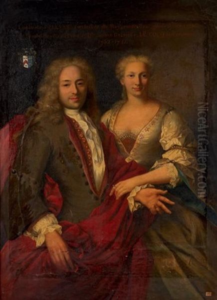 Portrait Dit De Louis De Pelluys, Conseiller Du Roi, Controleur General Des Rentes De L'hotel De Ville De Paris Et De Jeanne Gabrielle Lecocq, Son Epouse Oil Painting by Robert Levrac-Tournieres