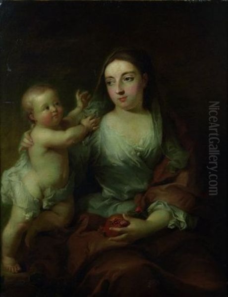 Portrait De Madame Duquesnoy Et De Sa Fille Oil Painting by Robert Levrac-Tournieres