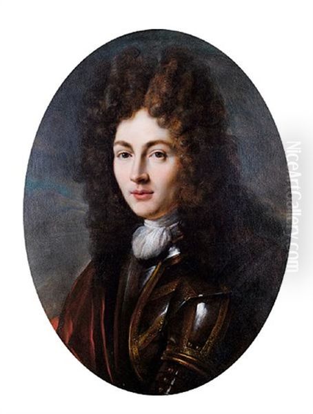 Portrait Of A Gentleman In Armour (louis De Bourbon?) Oil Painting by Robert Levrac-Tournieres